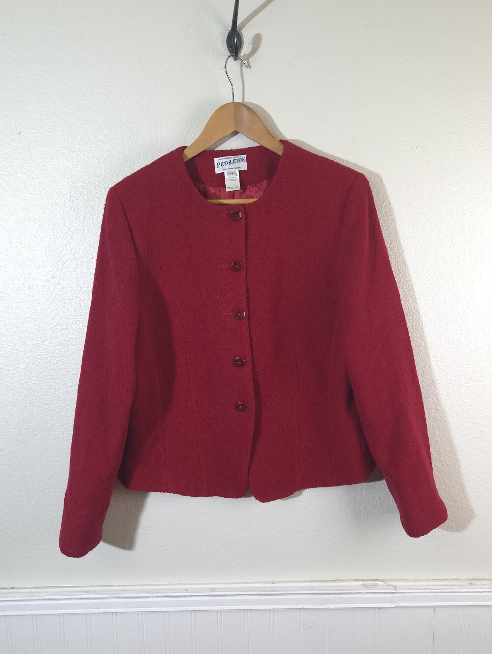 Vintage Pendleton Wool Jacket Womens 10 Red Cropped Blazer Square Buttons